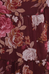 Korina Long Sleeve Maxi Dress - Burgundy Brandy Bloom