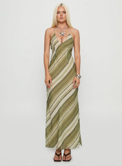 Esmira Halter Maxi Dress Green Stripe