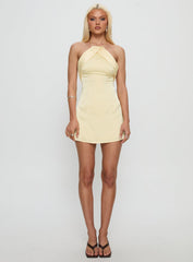 Amberlee Halter Ruched Mini Dress Lemon