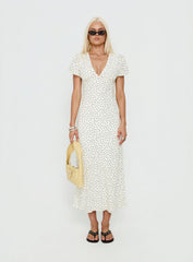 Mareiko V Neck Maxi Dress Cream Polka Dot