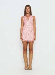 Sweet Summers Halter Mini Dress Red Multi