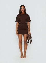 Hunni Ruched Shirt Mini Dress Brown