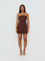 Cavalier Strapless Lace Mini Dress Chocolate