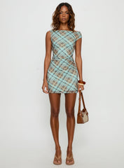 Wandera Off Shoulder Mini Dress Blue Check