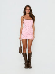 Isa Square Neck Mini Dress Pink Polka Dot