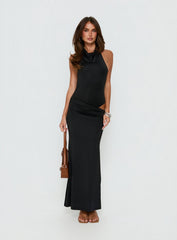 Arabel Halter Cowl Neck Maxi Dress Black