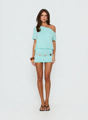 Jamelle Off Shoulder Mini Dress Aqua Blue