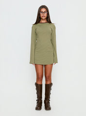 Lulolah Long Sleeve Mini Dress Green / Chocolate Stripe