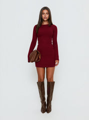 Bryanna Long Sleeve Mini Dress Deep Merlot