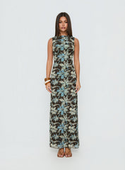 Undeniable Cut Out Maxi Dress Brown Floral Multi
