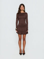 Mallissa Long Sleeve Ruffled Mini Dress Brown