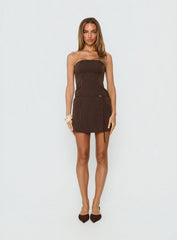 Mikena Strapless Belt Mini Dress Brown Pinstripe