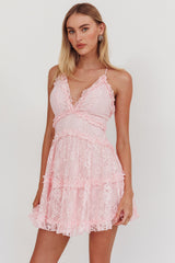 Laney Low Back Cami Strap Dress Lace Pink