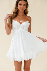 Janie String Tie Detail Ruffle Hem Babydoll Dress White