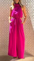 Lara Halter Neck Wide Leg Jumpsuit - Pink