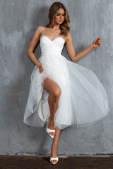 Smitten Sweetheart Neckline Chiffon Midi Dress White