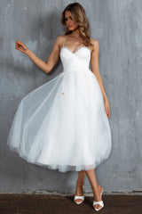 Smitten Sweetheart Neckline Chiffon Midi Dress White