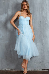 Smitten Sweetheart Neckline Chiffon Midi Dress Blue
