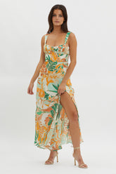Casuarina Gathered Bust Midi Dress Green