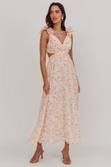 Madara Lace-Up Back Maxi Dress Flowers Orange