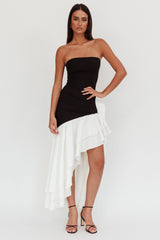 Cha Cha Strapless Thigh Split Dress Black/White