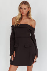 Laviniah Foldover Long Sleeve Mini Dress Black