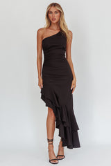 Bold Love One-Shoulder Asymmetric Hem Dress Black