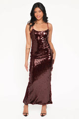 Orlena Sequin Midi Dress - Burgundy