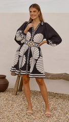 Mariel Long Sleeve Mini Dress - Black