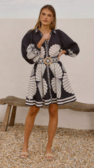 Mariel Long Sleeve Mini Dress - Black