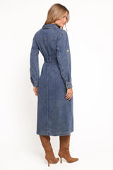 Ballina Long Sleeve Midi Dress - Blue Denim