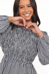 Jessen Long Sleeve Mini Dress - Navy Gingham