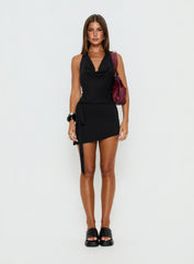 Roxane Plunge Asymmetrical Romper Black