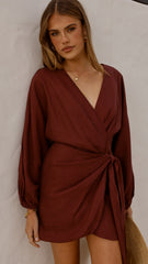 Myra Long Sleeve Mini Dress - Chocolate
