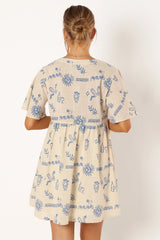 Elias Mini Dress - Beige Blue
