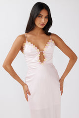 Honeysuckle Floral Neckline Midi Dress Pink