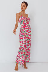 Solstice Noon Tied Bust Midi Dress Print Pink