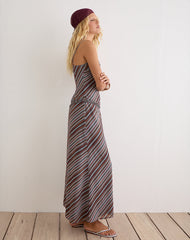 Angie Maxi Dress in Chiffon Grey and Maroon Diagonal Stripe