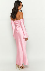 Alita Baby Pink Off The Shoulder Long Sleeve Maxi Formal Dress