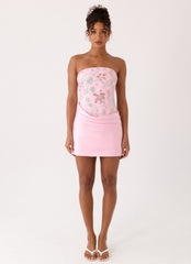 Angelique Beaded Mini Dress - Pink Everbloom
