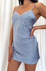 Arlo Blue Satin Lace Mini Dress