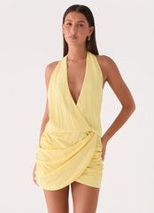 Asla Halter Mini Dress - Bright Lemon