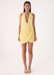 Asla Halter Mini Dress - Bright Lemon