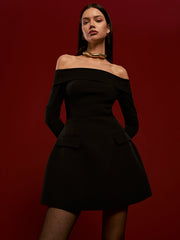 Off-Shoulder Pleated Short Dress