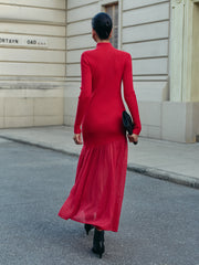 Mock Neck Pleated Panel Sweater Dress
