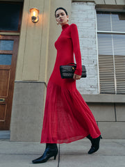 Mock Neck Pleated Panel Sweater Dress