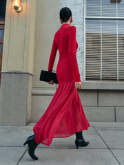 Mock Neck Pleated Panel Sweater Dress