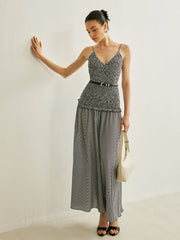 Shirred V-Neck Sleeveless Pleated Dress