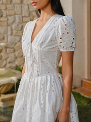 Cotton Eyelet Puff Sleeve Dress