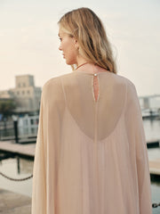 Semi-Sheer Chiffon Layered Dress With Cloak